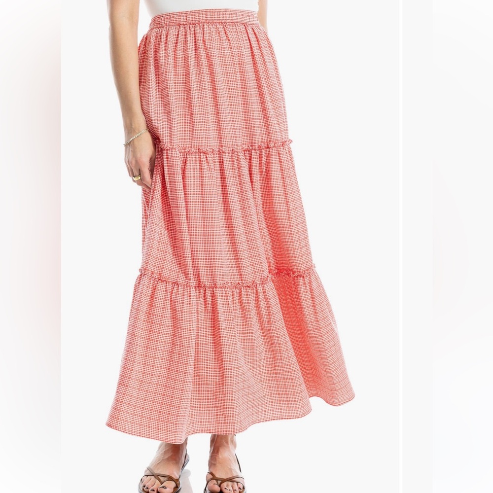 Max Studio Gingham Tiered Maxi Skirt